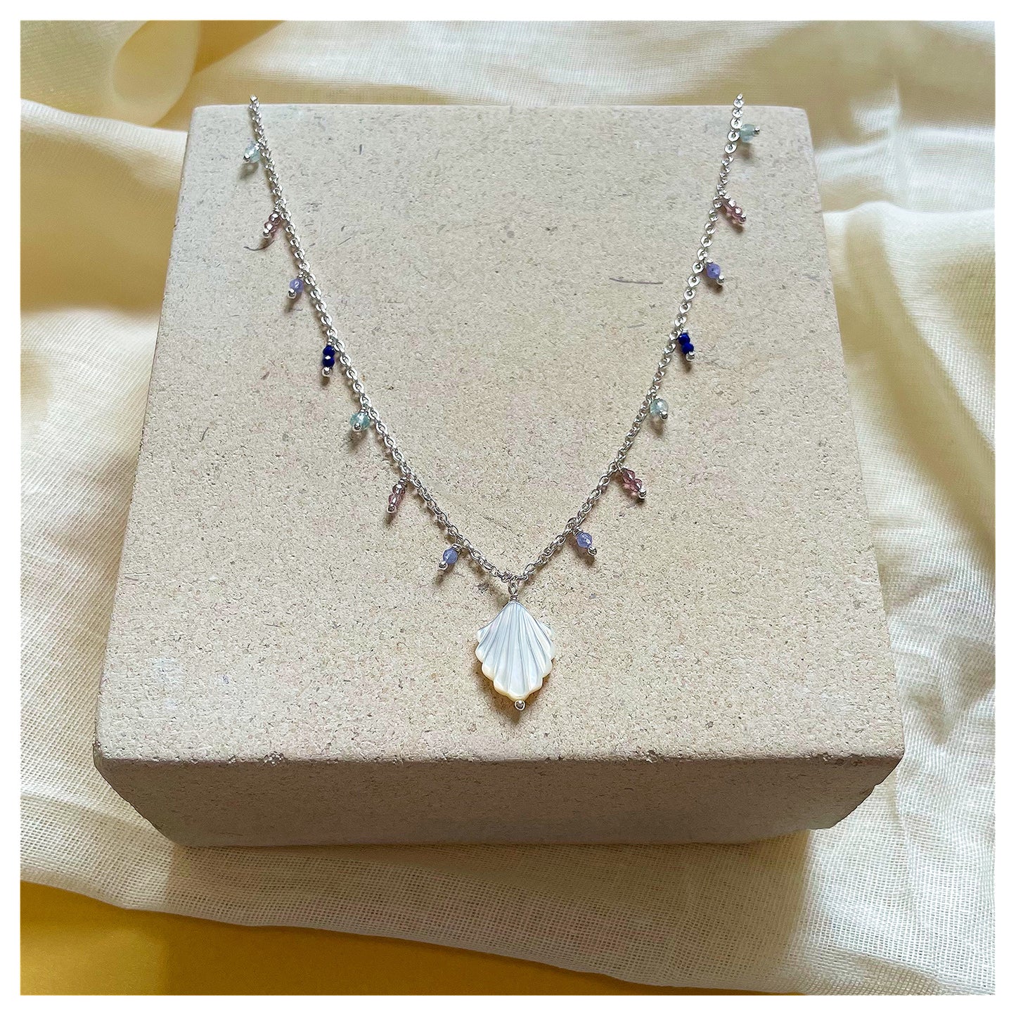 Sterling Silver, Mother of Pearl Shell and Gemstone Beaded Necklace. (2)