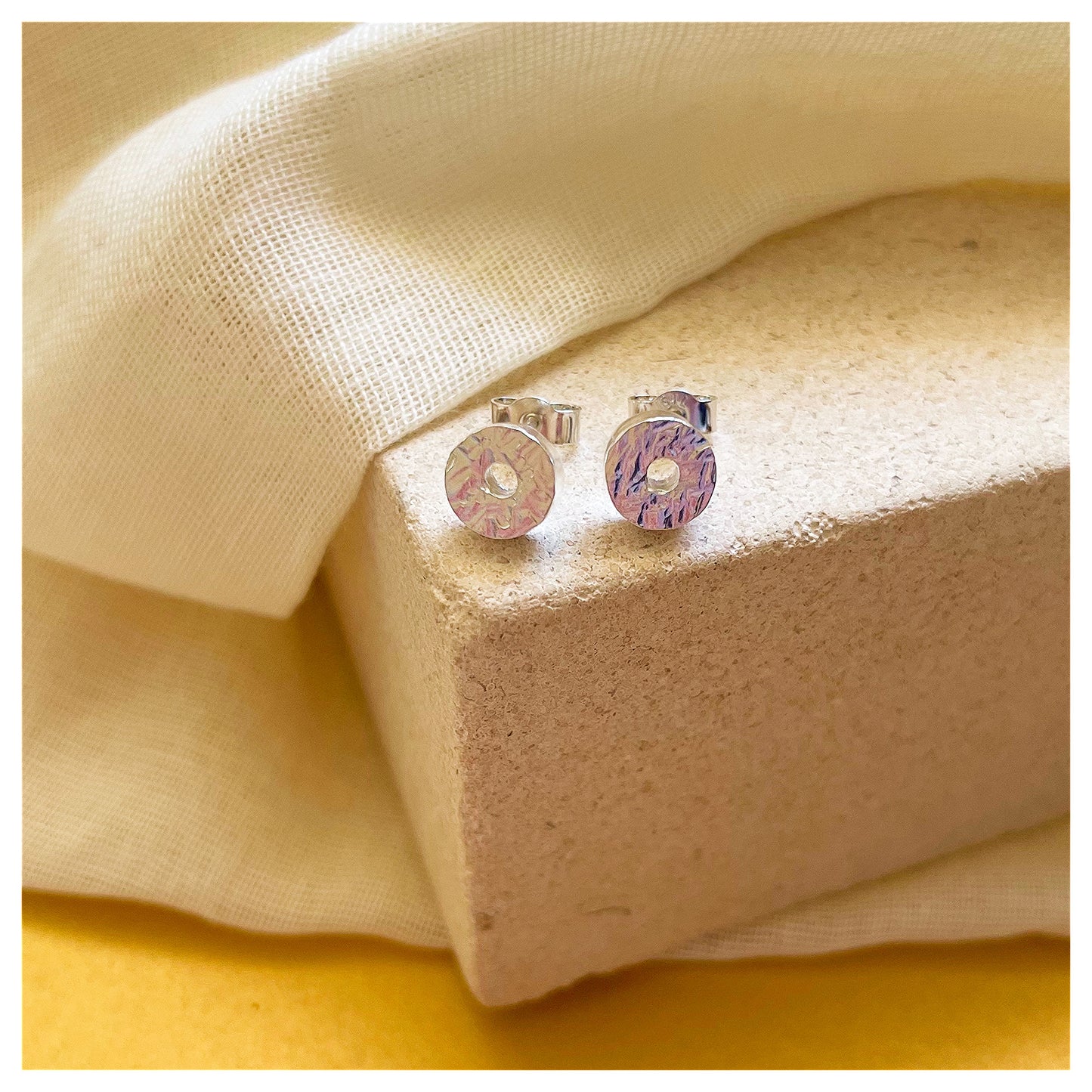 Sterling Silver Textured Mini Donut Studs