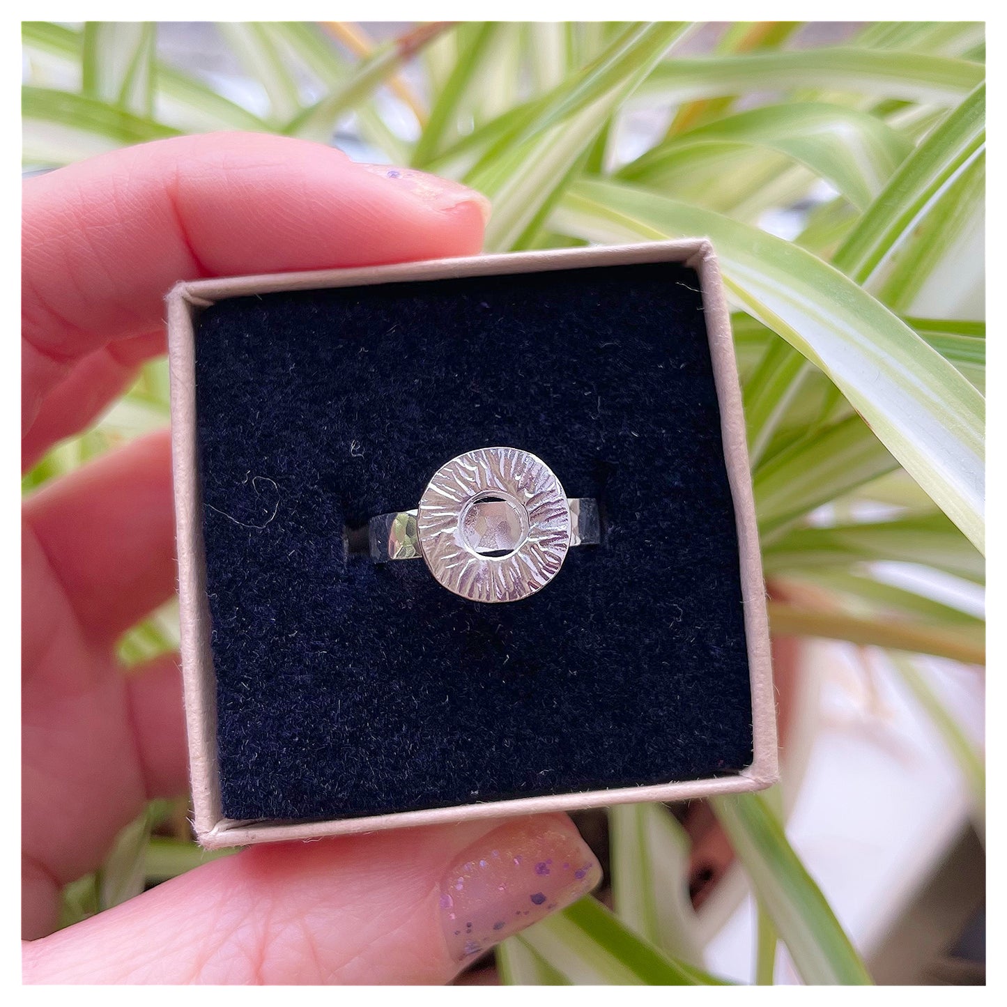 Sterling Silver Large Textured Donut Ring.