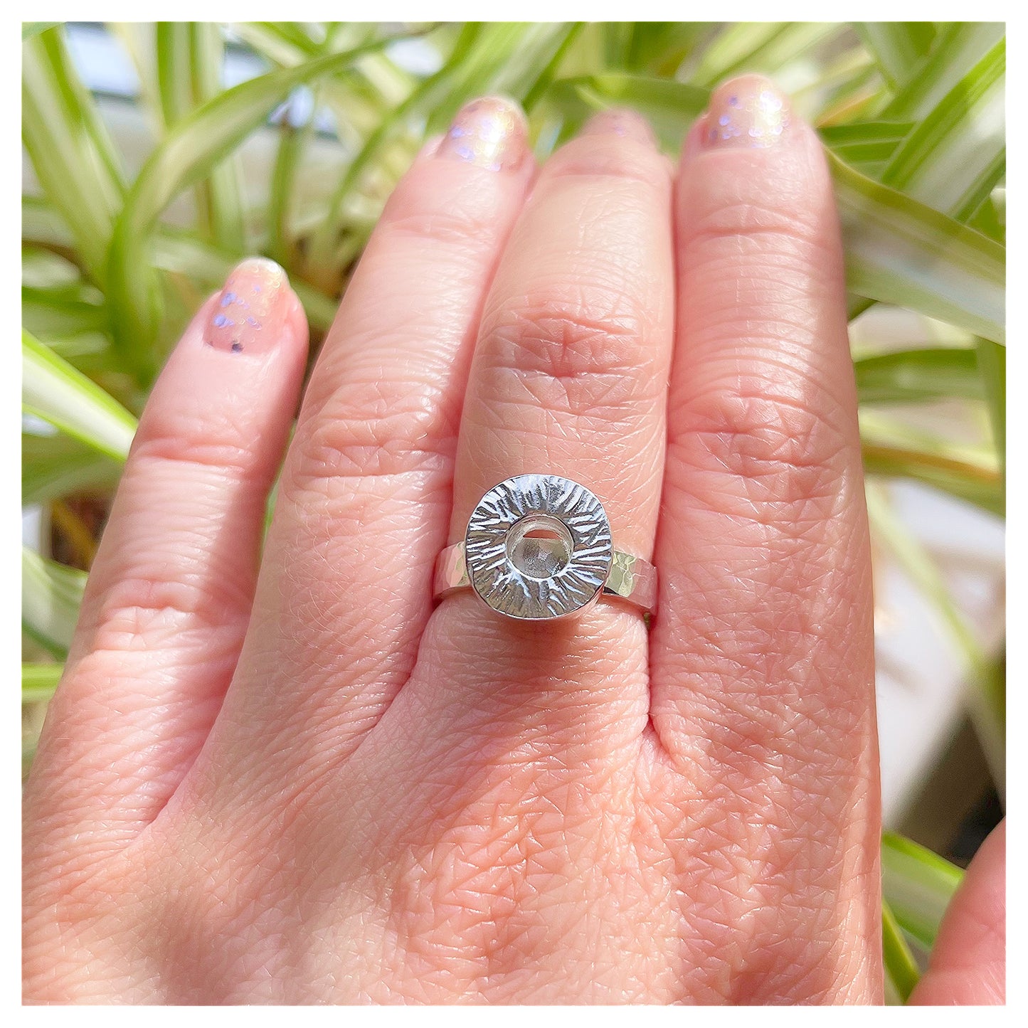 Sterling Silver Large Textured Donut Ring.