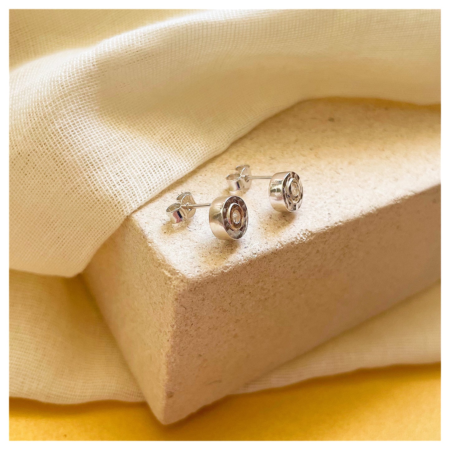 Sterling Silver and 9ct Yellow Gold Halo Hammered Mini Donut Studs