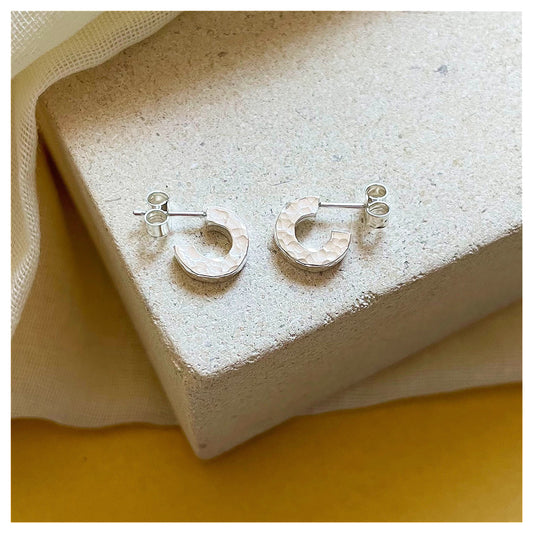 Sterling Silver Mini Hammered Hoop Earrings