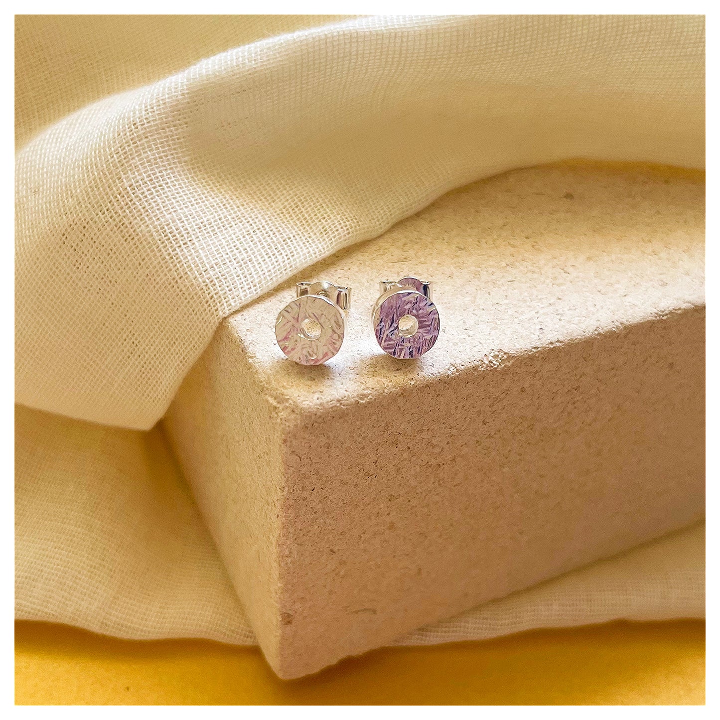 Sterling Silver Textured Mini Donut Studs