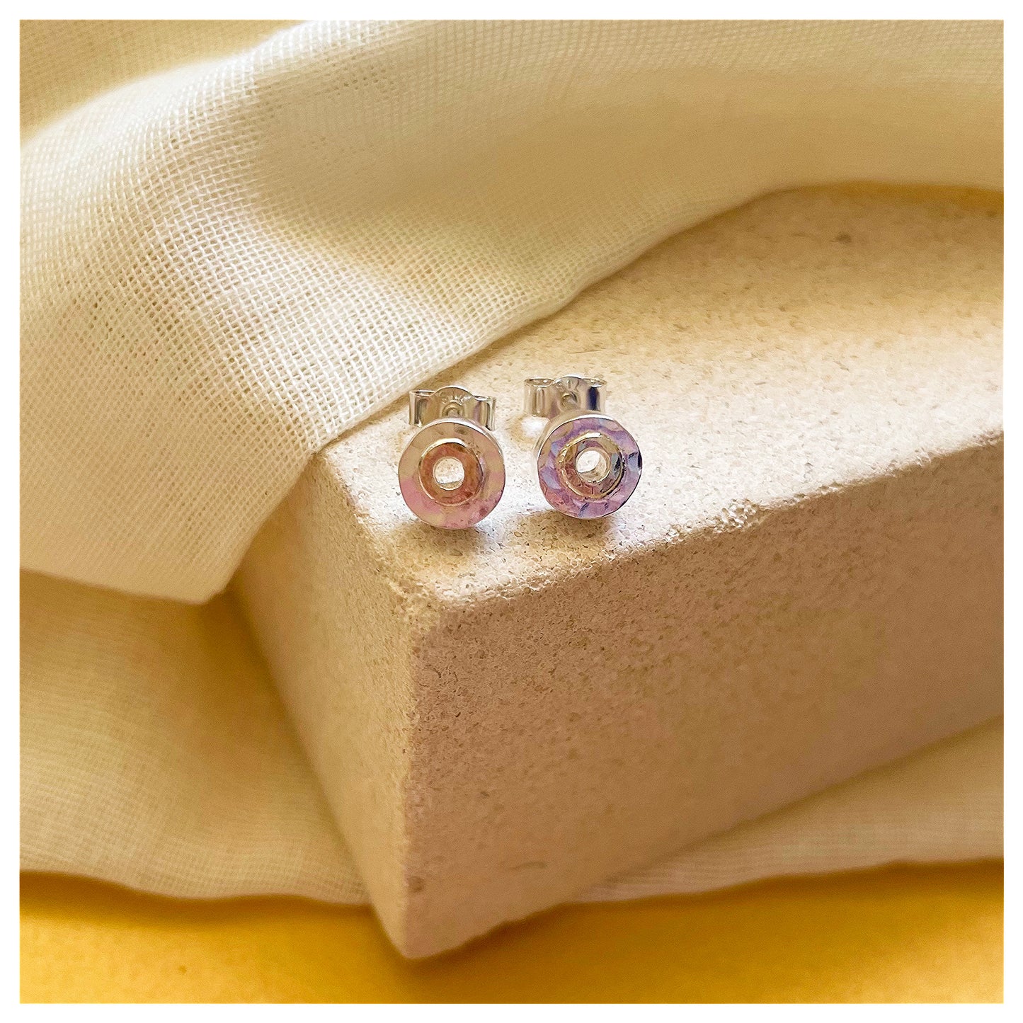 Sterling Silver and 9ct Yellow Gold Halo Hammered Mini Donut Studs