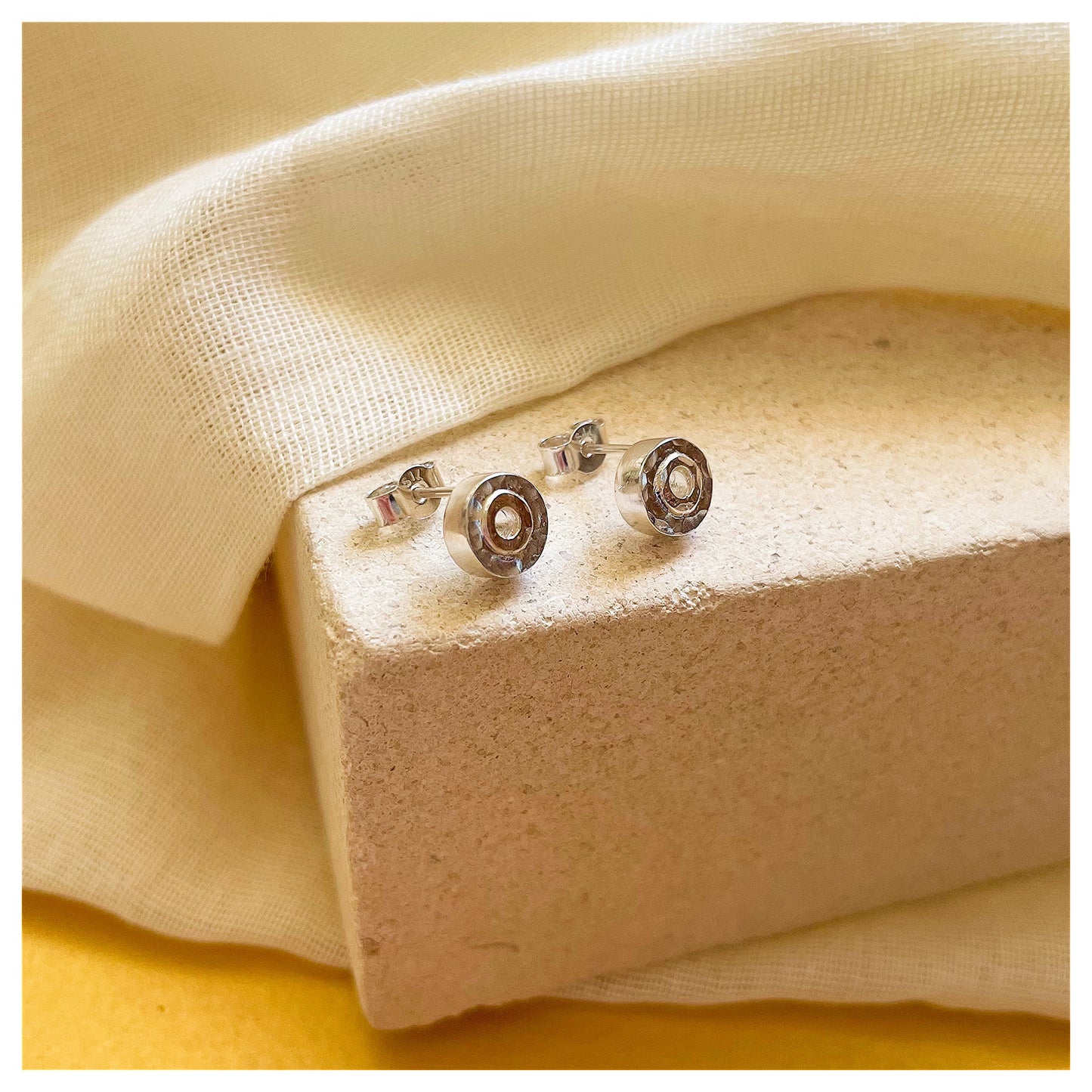 Sterling Silver and 9ct Yellow Gold Halo Hammered Mini Donut Studs