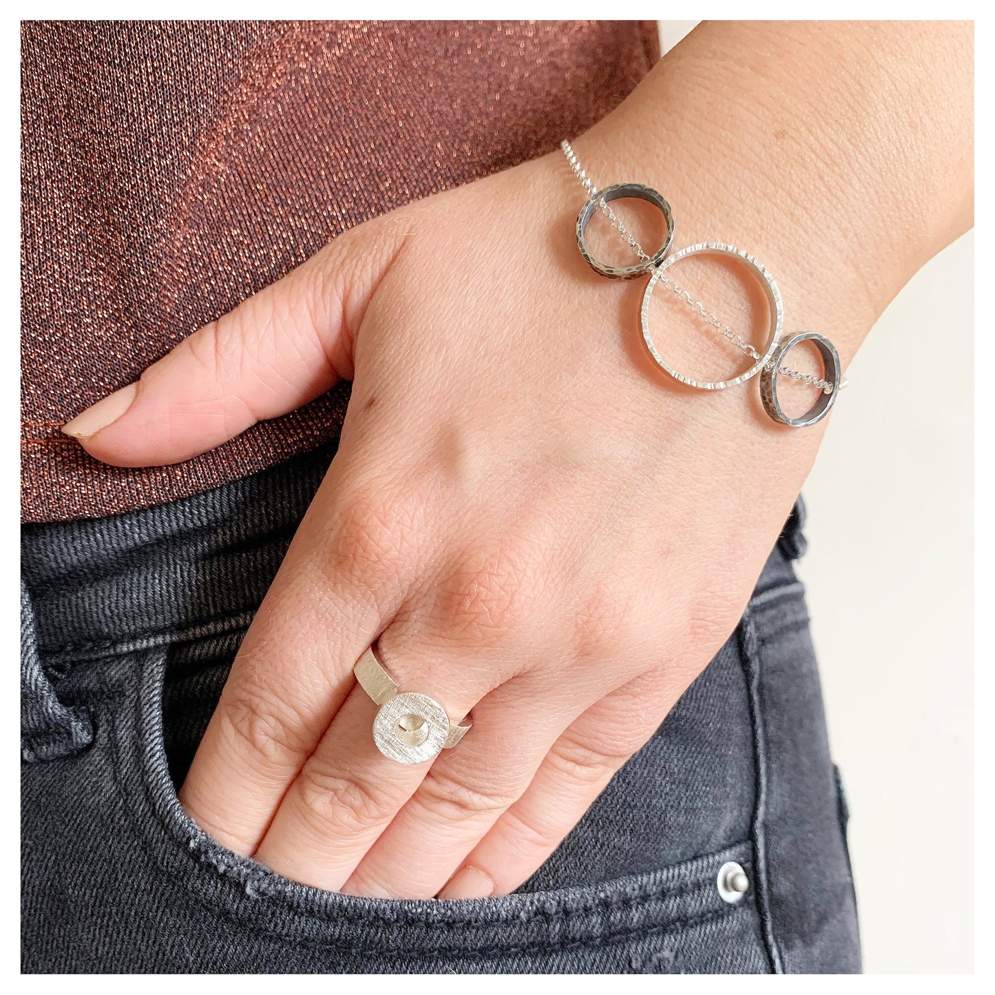 Sterling Silver Large Textured Donut Ring