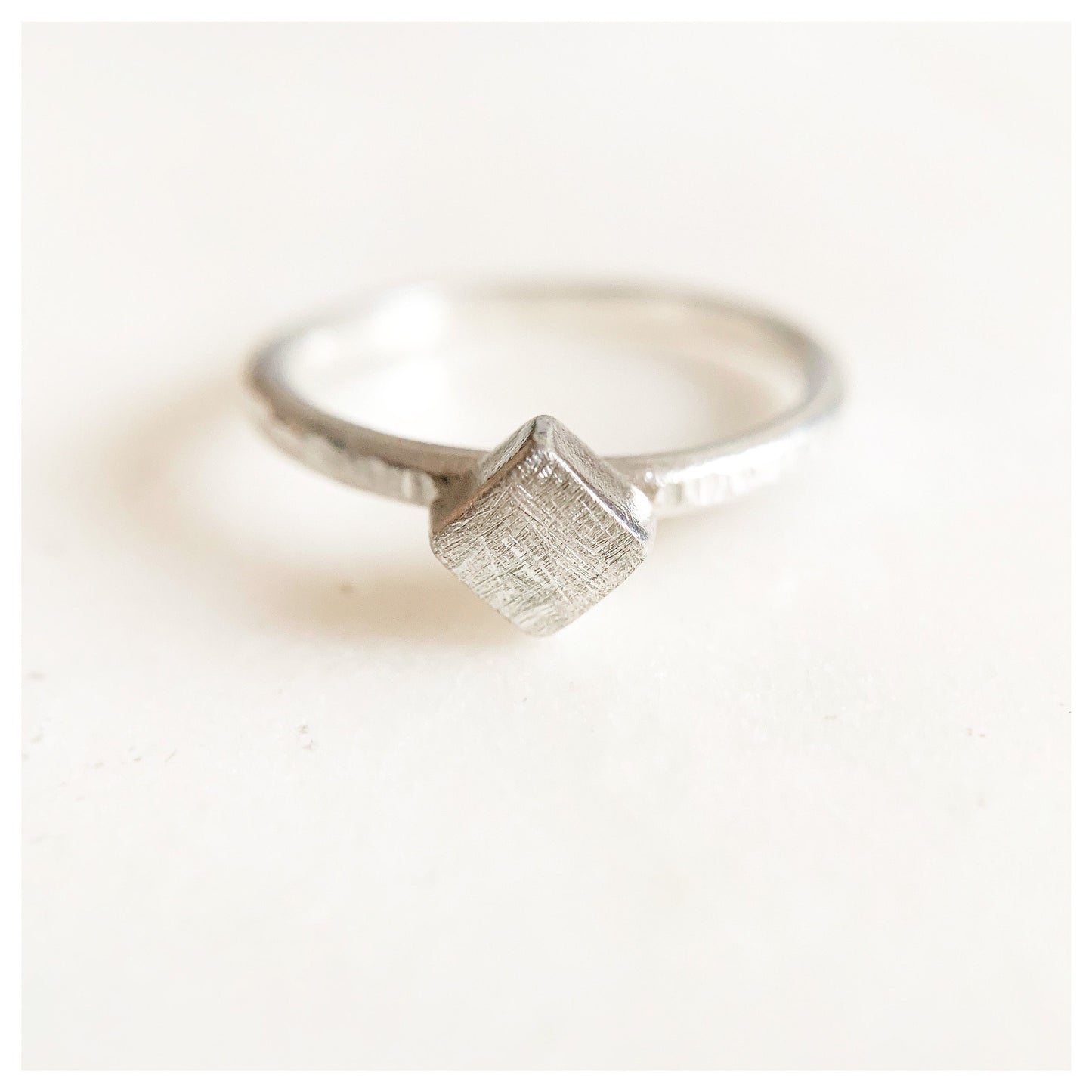 Sterling Silver Sideways Square Textured Ring.