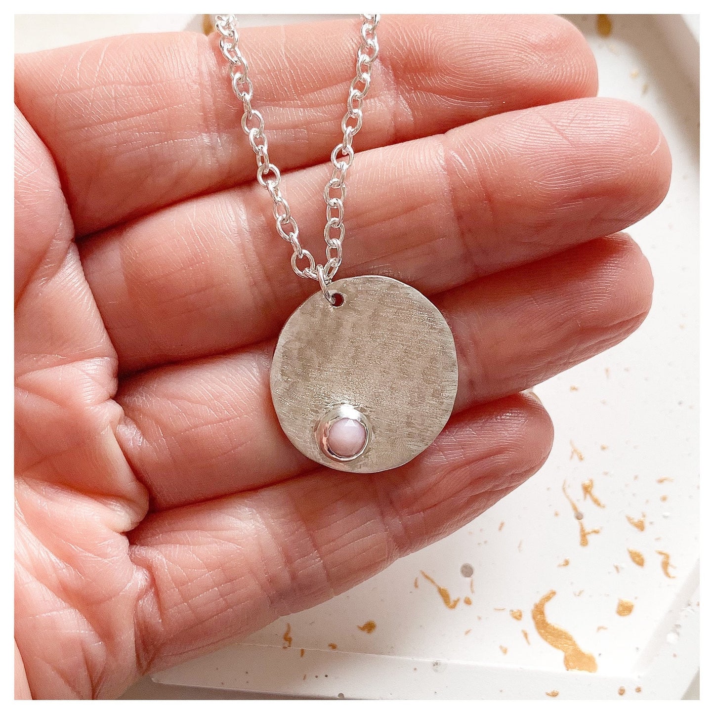 Sterling Silver and Pink Opal Textured Pendant