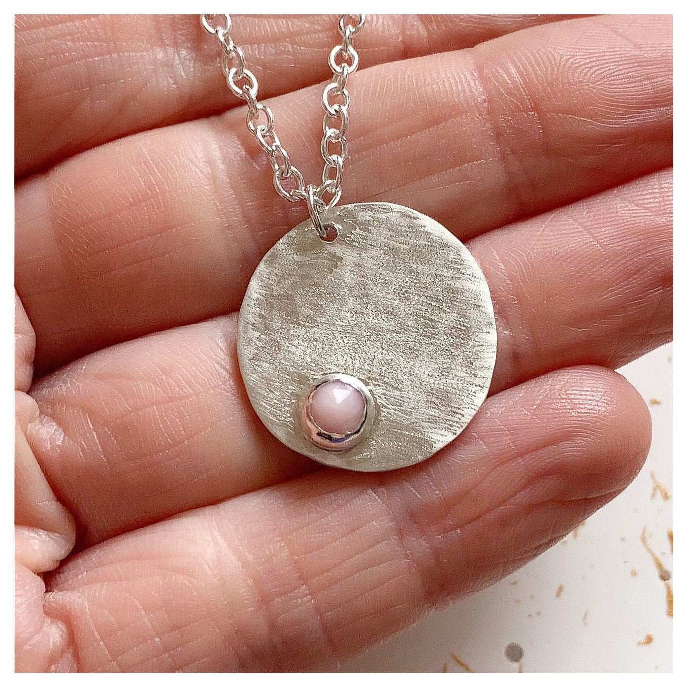Sterling Silver and Pink Opal Textured Pendant