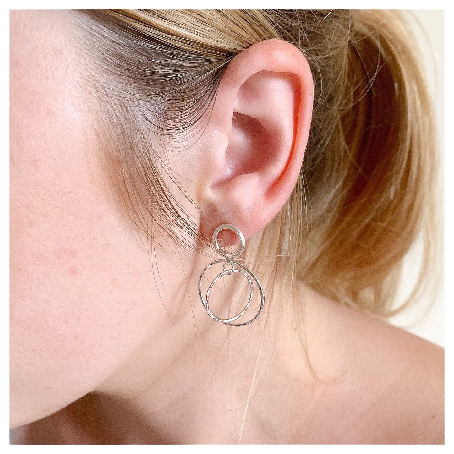 Sterling Silver Hammered Double Drop Circle Earrings