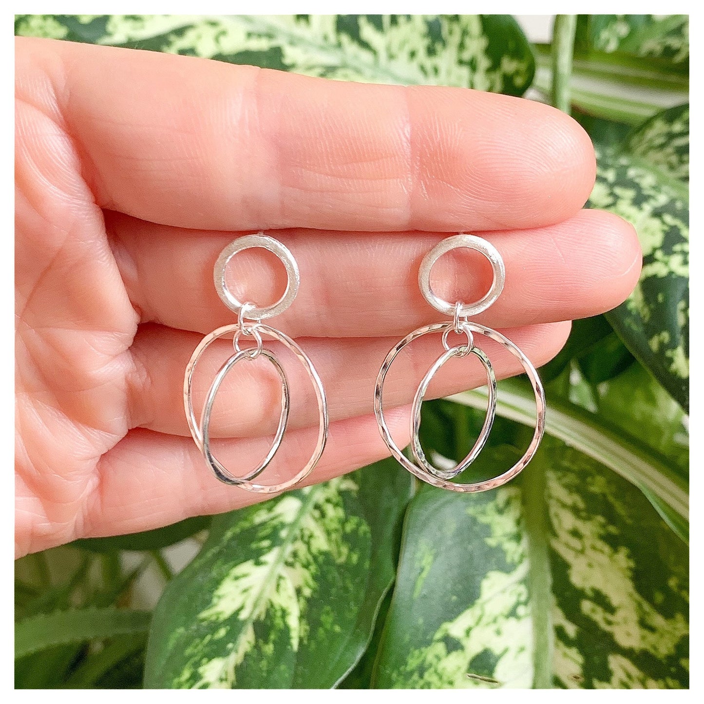 Sterling Silver Hammered Double Drop Circle Earrings