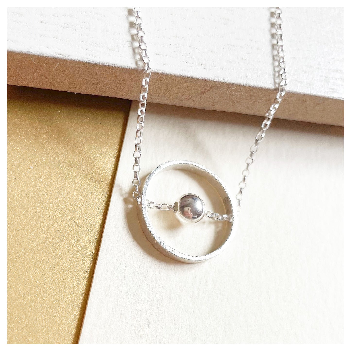 Sterling Silver Circular Necklace with Bead